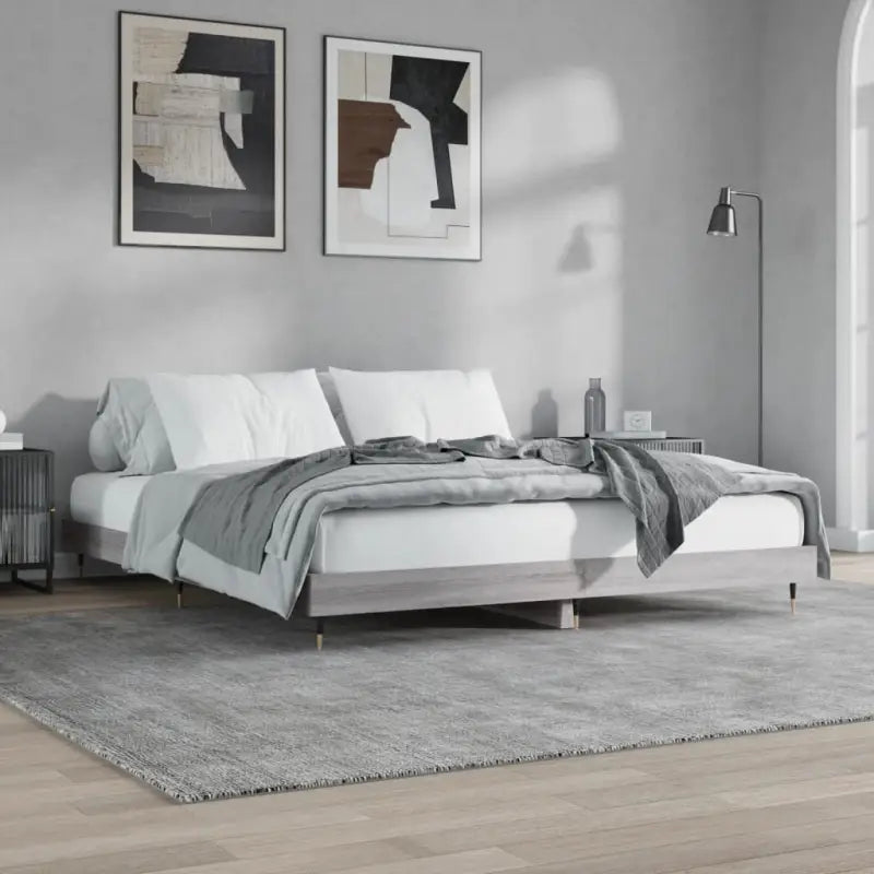 Bedframe met metalen poten en multiplex lattenbodem van bewerkt hout - Grijs sonoma / 120 x 200 cm - Bedden & bedframes