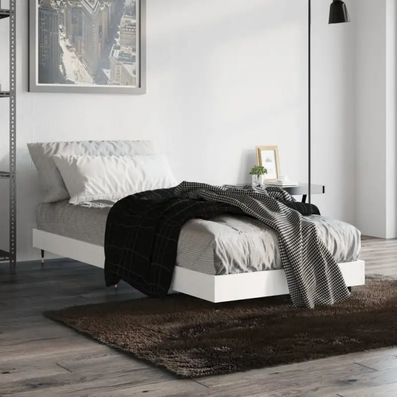 Bedframe met metalen poten en multiplex lattenbodem van bewerkt hout - Wit / 75 x 190 cm - Bedden & bedframes