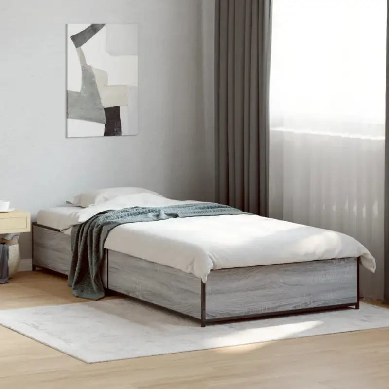 Bedframe met metalen poten en multiplex lattenbodem van bewerkt hout - Grijs sonoma / 75 x 190 cm / 29 cm - Bedden &