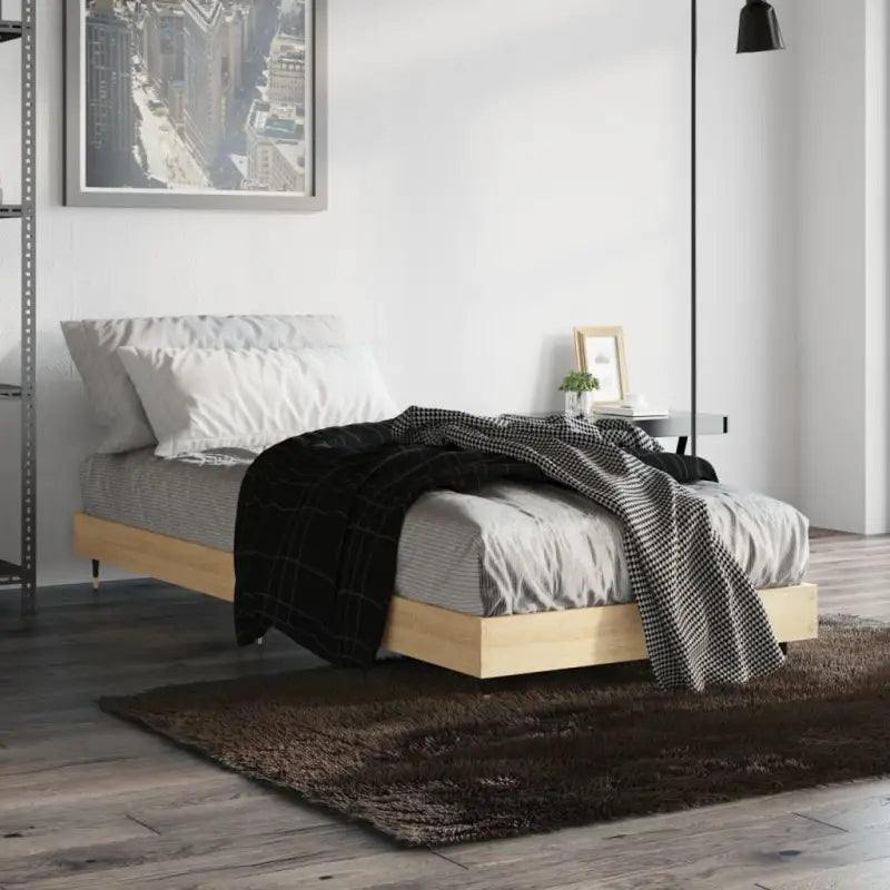 Bedframe met metalen poten en multiplex lattenbodem van bewerkt hout - Sonoma eiken / 75 x 190 cm - Bedden & bedframes