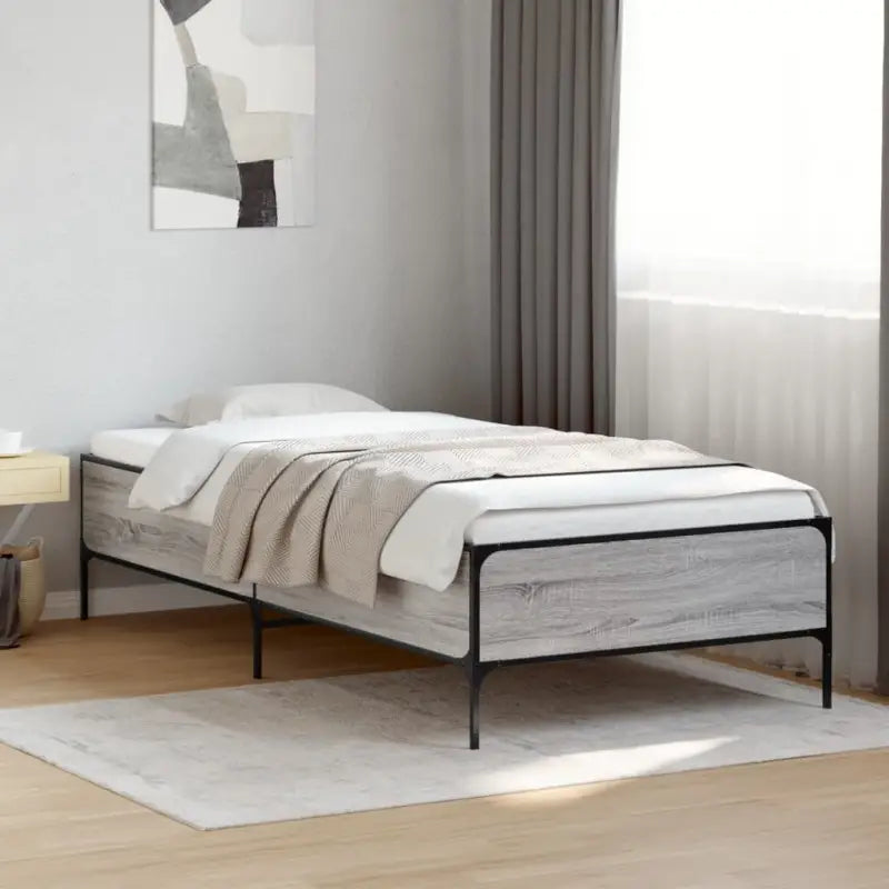 Bedframe met metalen poten en multiplex lattenbodem van bewerkt hout - Grijs sonoma / 90 x 200 cm / 44 cm - Bedden &
