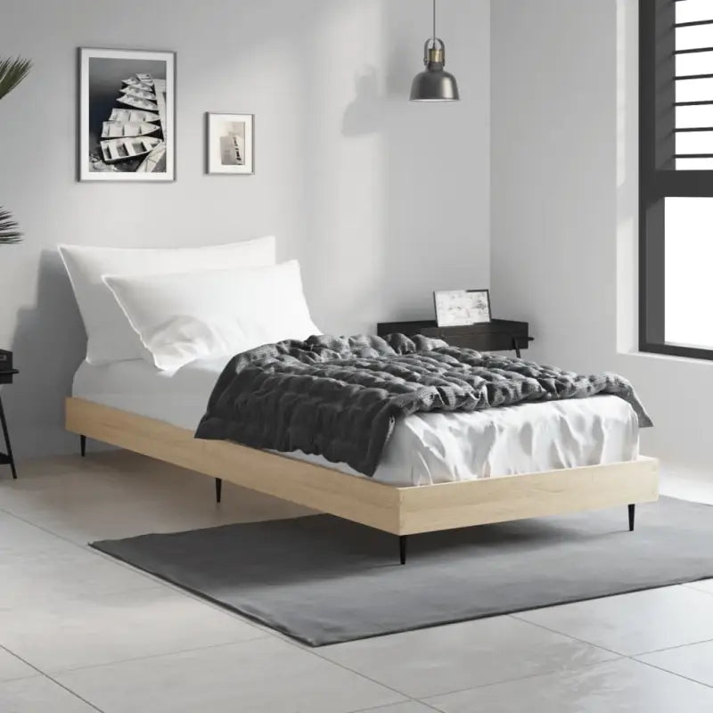 Bedframe met metalen poten en multiplex lattenbodem voor goede nachtrust - Sonoma eiken / 75 x 190 cm - Bedden &