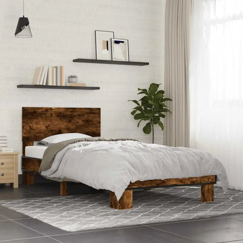Bedframe met multiplex lattenbodem en bewerkt hout voor een goede nachtrust - Gerookt eiken / 90 x 190 cm - Bedden &