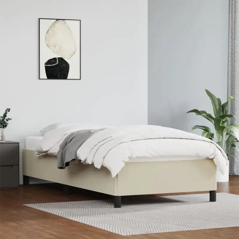 Bedframe met multiplex lattenbodem en duurzaam kunstleer - Crème / 90 x 200 cm / 35 cm - Bedden & bedframes