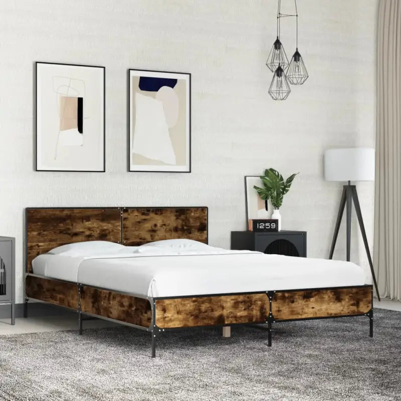 Bedframe van bewerkt hout voor een stabiele en duurzame slaapruimte - Gerookt eiken / 120 x 200 cm - Bedden & bedframes