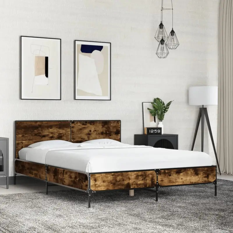 Bedframe van bewerkt hout voor een stabiele en duurzame slaapruimte - Gerookt eiken / 120 x 190 cm - Bedden & bedframes