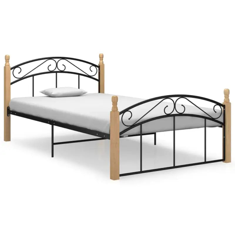 Bedframe van massief eikenhout en gepoedercoat metaal voor warme slaapkamer - Lichtbruin / 120 x 200 cm - Bedden &