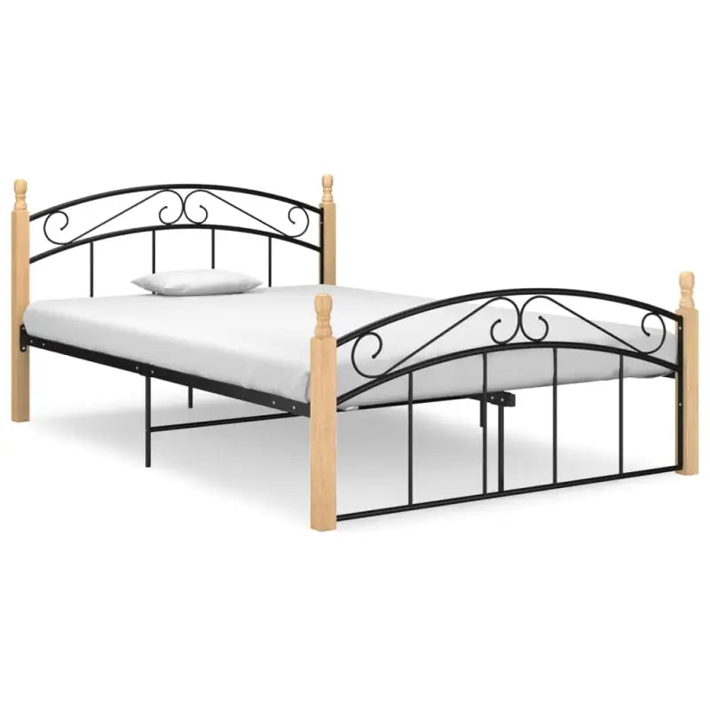 Bedframe van massief eikenhout en gepoedercoat metaal voor warme slaapkamer - Lichtbruin / 140 x 200 cm - Bedden &