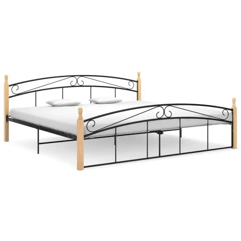Bedframe van massief eikenhout en gepoedercoat metaal voor warme slaapkamer - Lichtbruin / 200 x 200 cm - Bedden &
