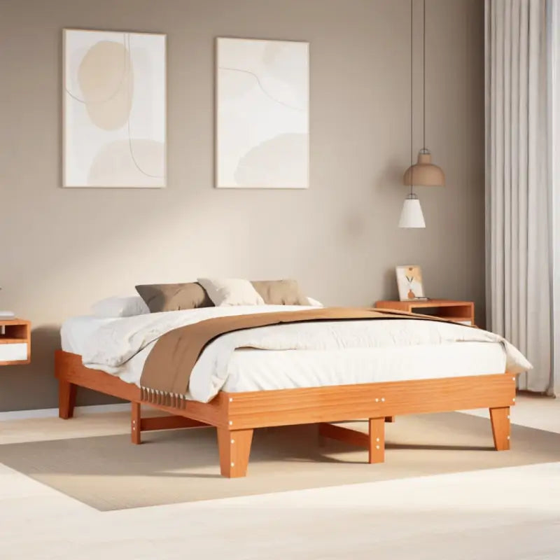 Bedframe van massief grenenhout met extra opbergruimte voor elke slaapkamer - Wasbruin / 150 x 200 cm - Bedden &