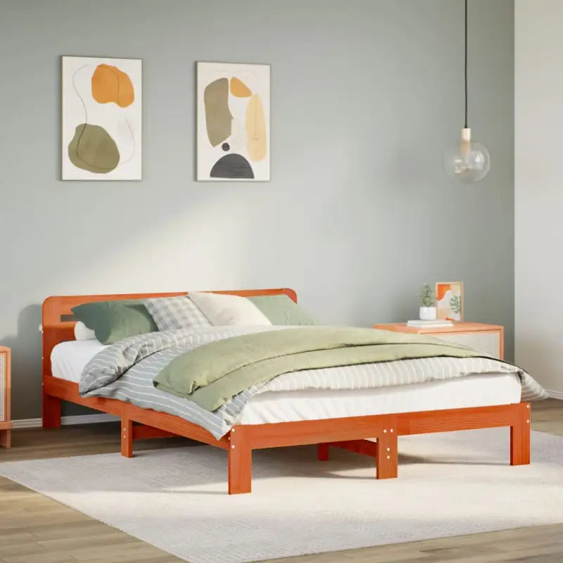 Bedframe van massief grenenhout met extra opbergruimte voor elke slaapkamer - Wasbruin / 120 x 190 cm - Bedden &