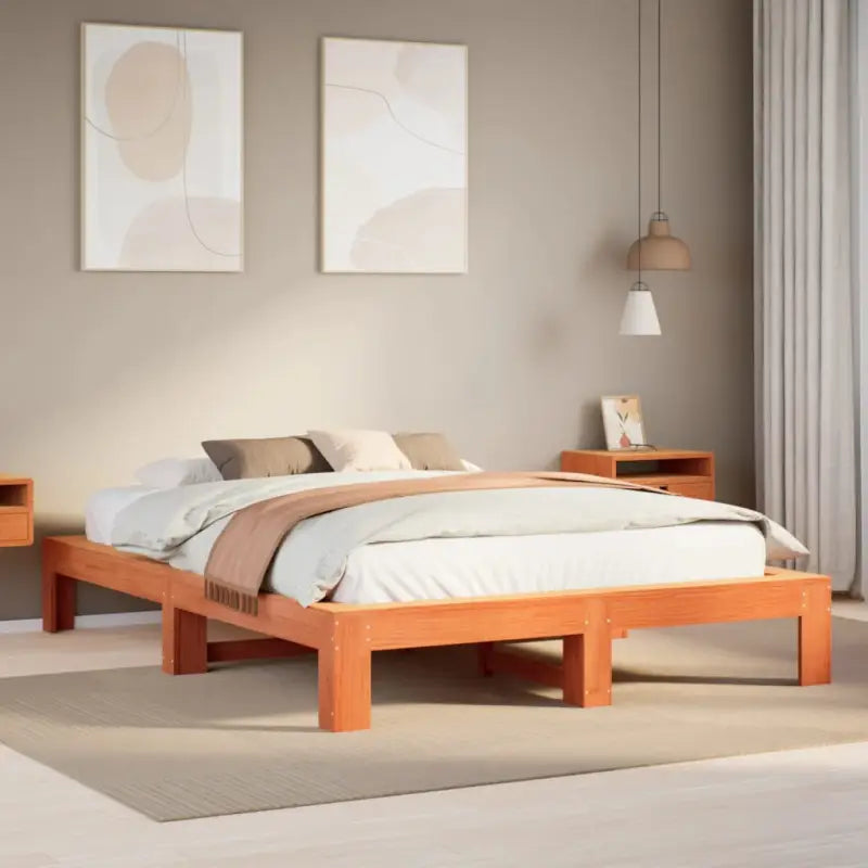 Bedframe van massief grenenhout met extra opbergruimte - Wasbruin / 150 x 200 cm - Bedden & bedframes