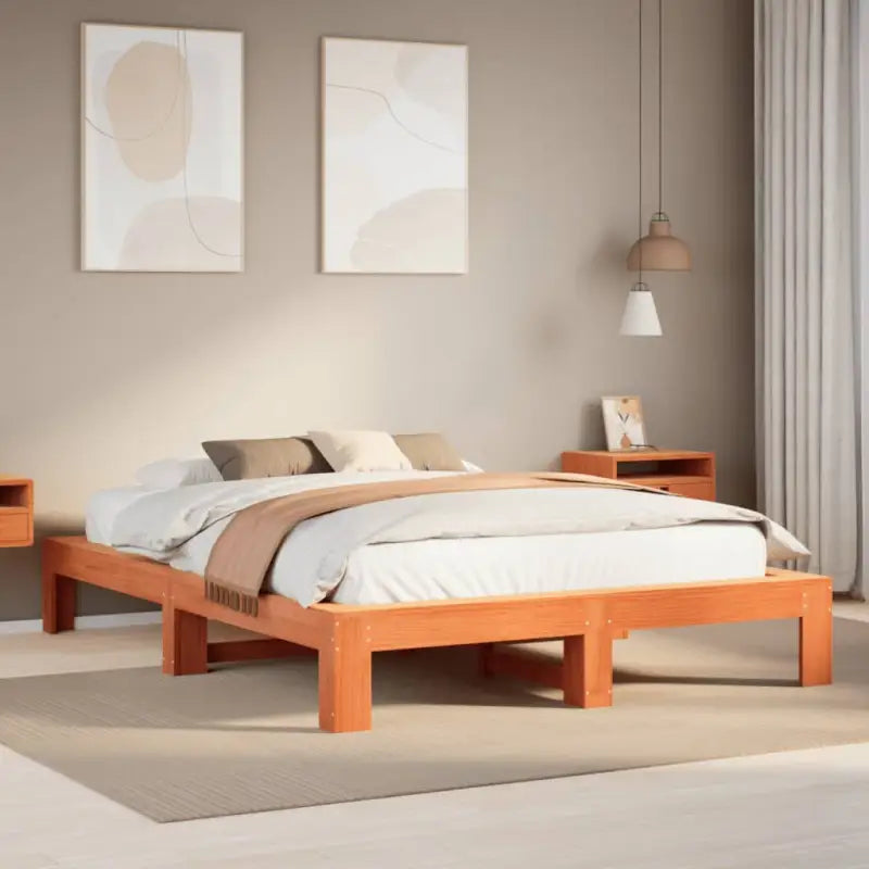 Bedframe van massief grenenhout met extra opbergruimte - Wasbruin / 160 x 200 cm - Bedden & bedframes