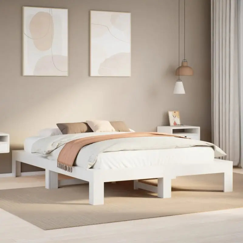 Bedframe van massief grenenhout met extra opbergruimte - Wit / 160 x 200 cm - Bedden & bedframes