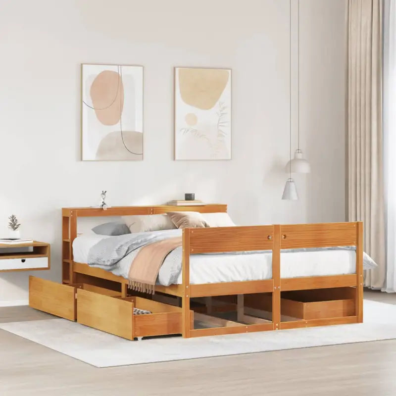 Bedframe van massief grenenhout met opbergruimte voor elke slaapkamer - Wasbruin / 140 x 200 cm - Bedden & bedframes