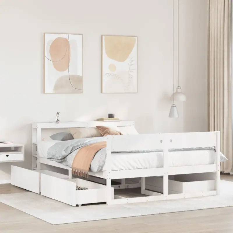 Bedframe van massief grenenhout met opbergruimte voor elke slaapkamer - Wit / 135 x 190 cm - Bedden & bedframes