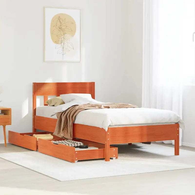 Bedframe van massief grenenhout voor een stabiele en duurzame slaapkamer - Wasbruin / 100 x 200 cm - Bedden & bedframes