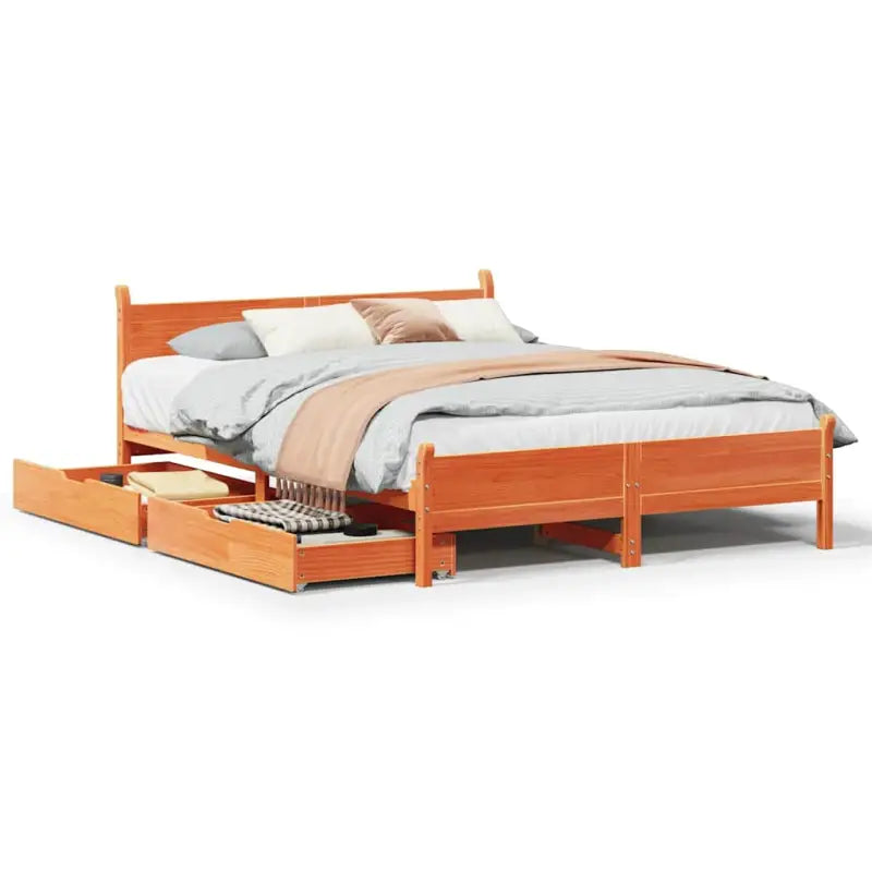 Bedframe van massief grenenhout voor een stabiele en duurzame slaapplaats - Wasbruin / 140 x 190 cm - Bedden & bedframes