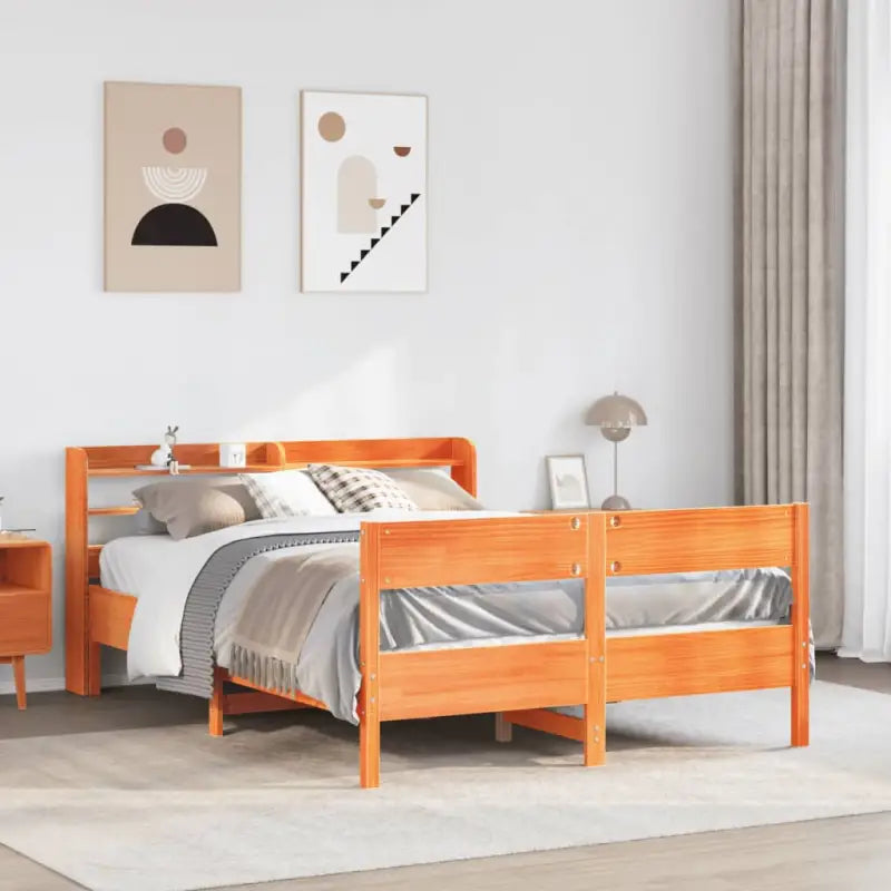 Bedframe van massief grenenhout voor een stabiele en duurzame slaapkamer - Wasbruin / 135 x 190 cm - Bedden & bedframes