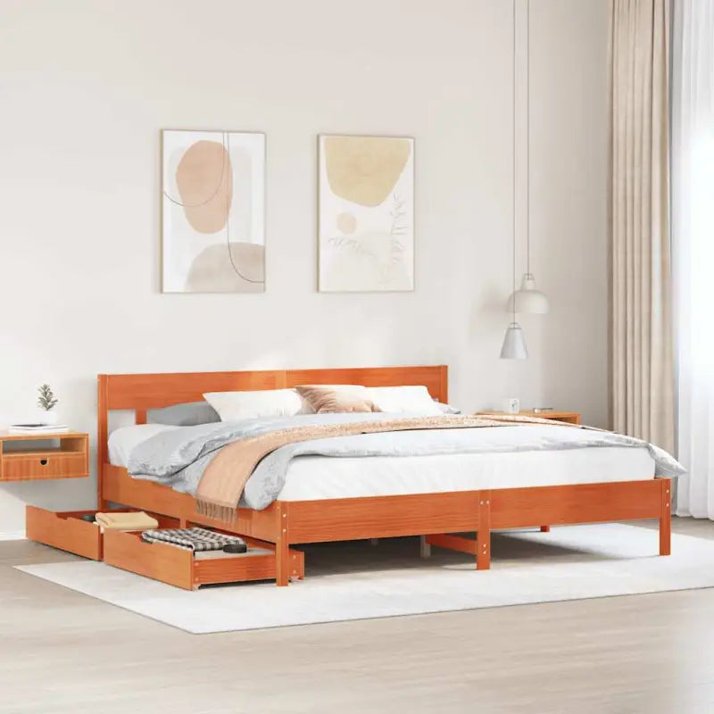 Bedframe van massief grenenhout voor een stabiele en duurzame slaapkamer - Wasbruin / 180 x 200 cm - Bedden & bedframes