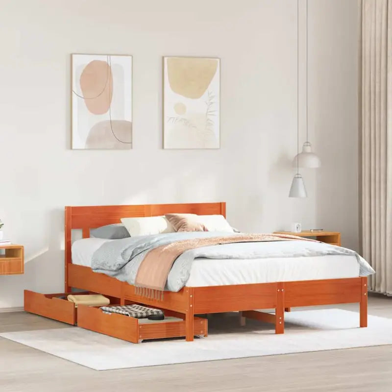 Bedframe van massief grenenhout voor een stabiele en duurzame slaapkamer - Wasbruin / 150 x 200 cm - Bedden & bedframes