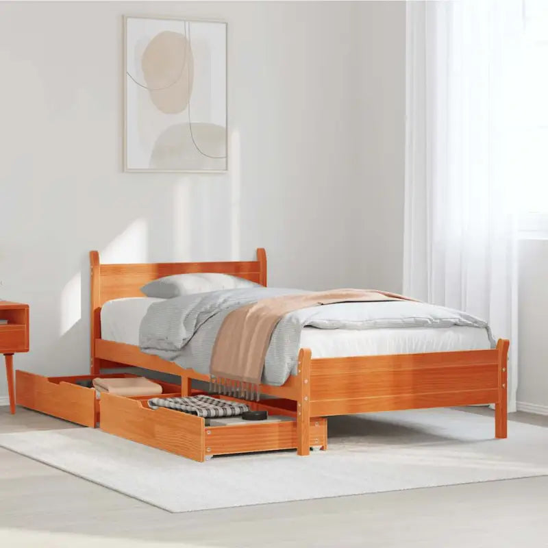 Bedframe van massief grenenhout voor een stabiele en duurzame slaapplaats - Wasbruin / 100 x 200 cm - Bedden & bedframes