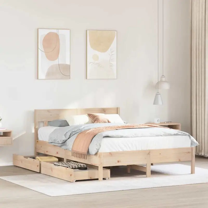 Bedframe van massief grenenhout voor een stabiele en duurzame slaapkamer - Naturel / 135 x 190 cm - Bedden & bedframes