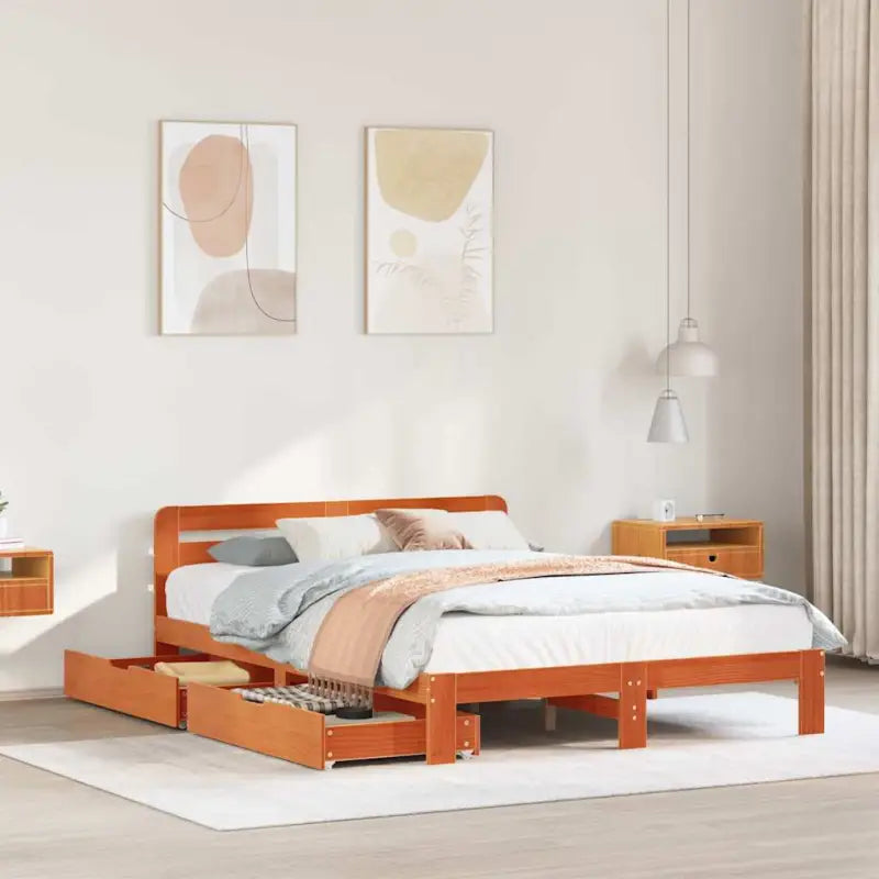 Bedframe van massief grenenhout voor een stabiele nachtrust - Wasbruin / 150 x 200 cm - Bedden & bedframes