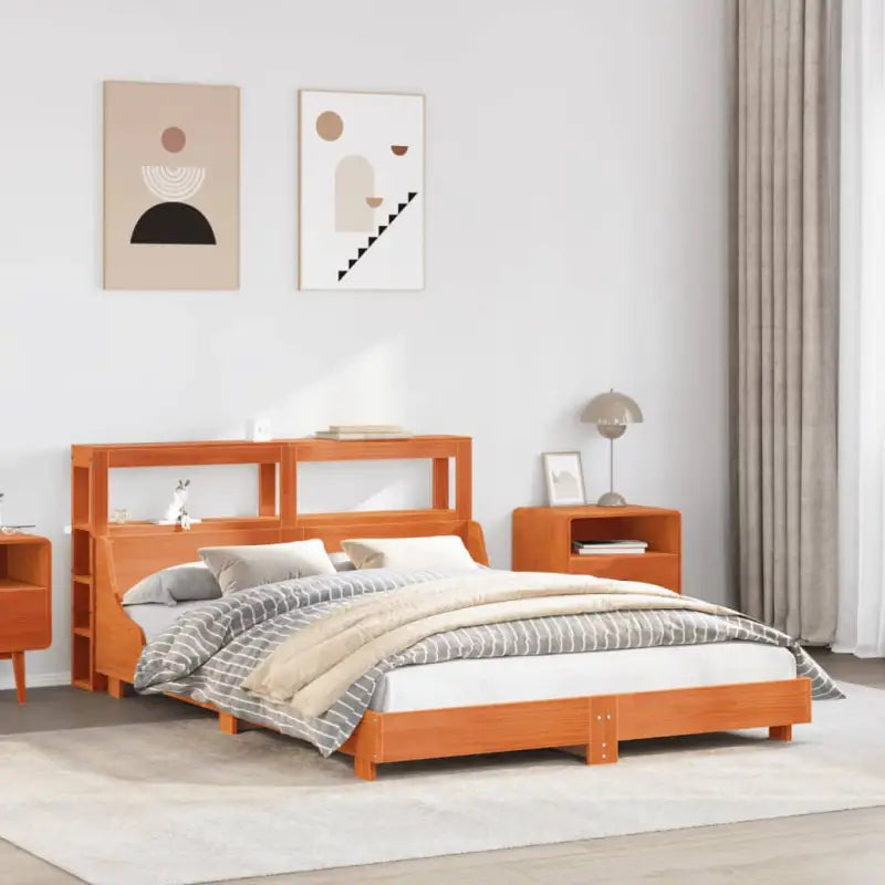 Bedframe van massief grenenhout voor een stabiele slaapkamer basis - Wasbruin / 135 x 190 cm - Bedden & bedframes