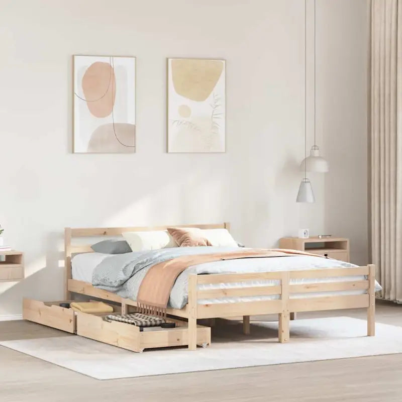 Bedframe van massief grenenhout voor een stabiele slaapplek - Naturel / 150 x 200 cm - Bedden & bedframes