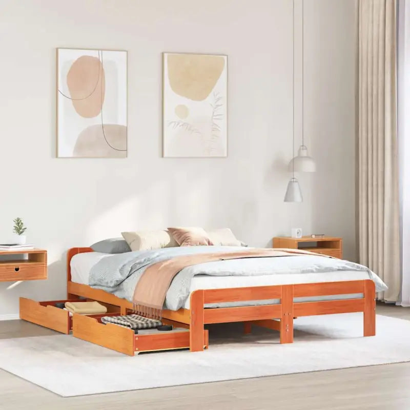 Bedframe van massief grenenhout voor een stevige en duurzame slaapruimte - Wasbruin / 140 x 190 cm - Bedden & bedframes