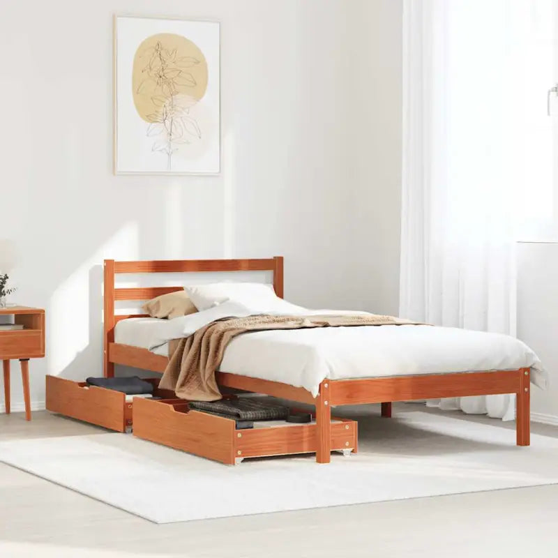Bedframe van massief grenenhout voor een stevige en duurzame slaapkamer - Wasbruin / 75 x 190 cm - Bedden & bedframes