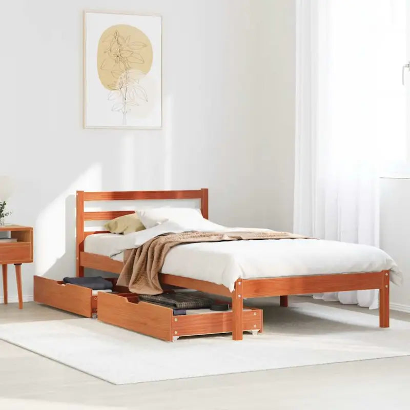 Bedframe van massief grenenhout voor een stevige en duurzame slaapkamer - Wasbruin / 90 x 200 cm - Bedden & bedframes