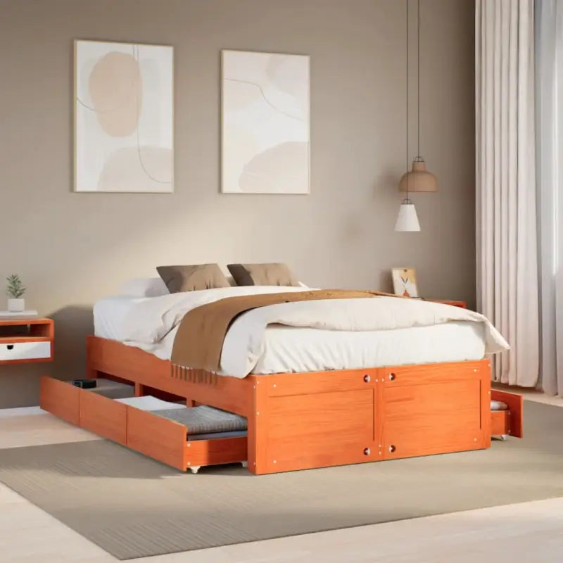 Bedframe van massief grenenhout voor stevige en duurzame slaapcomfort - Wasbruin / 135 x 190 cm - Bedden & bedframes