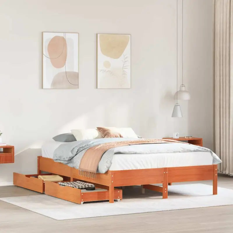 Bedframe van massief grenenhout voor stevige en duurzame slaaprust - Wasbruin / 150 x 200 cm - Bedden & bedframes