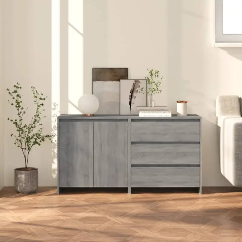 Behandeld bewerkt hout dressoir met ruime afmetingen voor opbergruimte - Grijs sonoma / 2 - Dressoirs & buffetkasten
