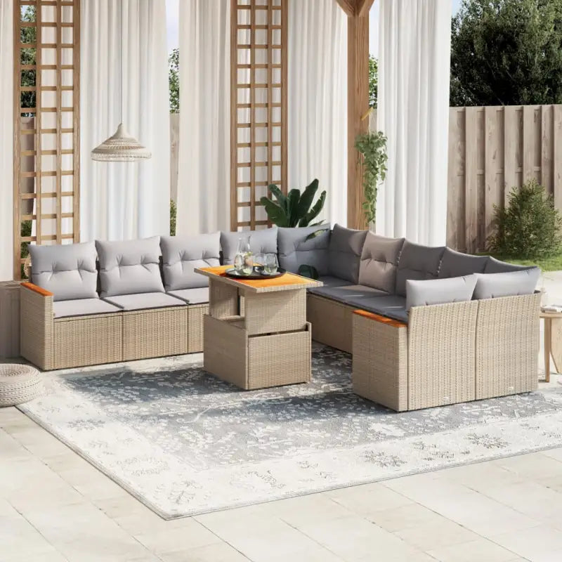 Beige loungeset met gepoedercoat staal en comfortabele afmetingen - Beige en grijs - Tuinsets