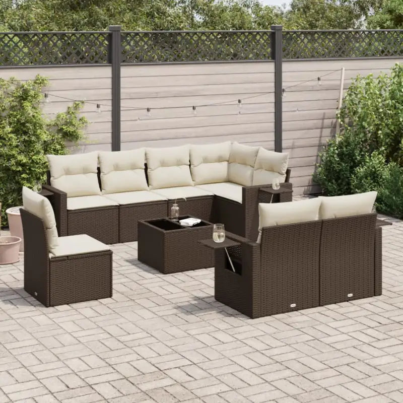 Beige Loungeset met Waterdichte Tas en Gepoedercoat Staal voor Buiten - Bruin en crème / Met tafel - Tuinsets