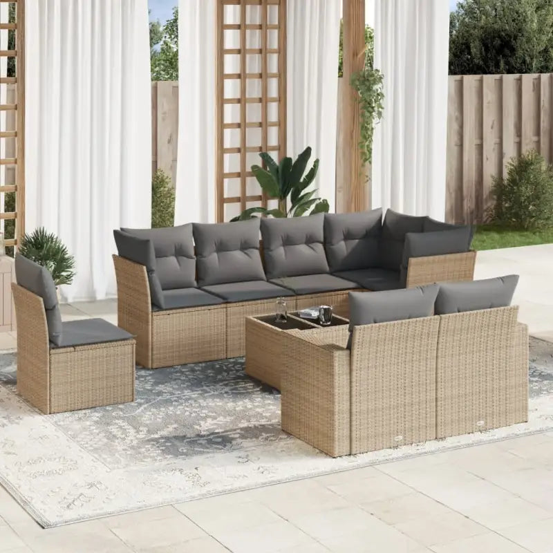 Beige materiaal loungeset met gepoedercoat staal en afmetingen voor buiten - Tuinsets
