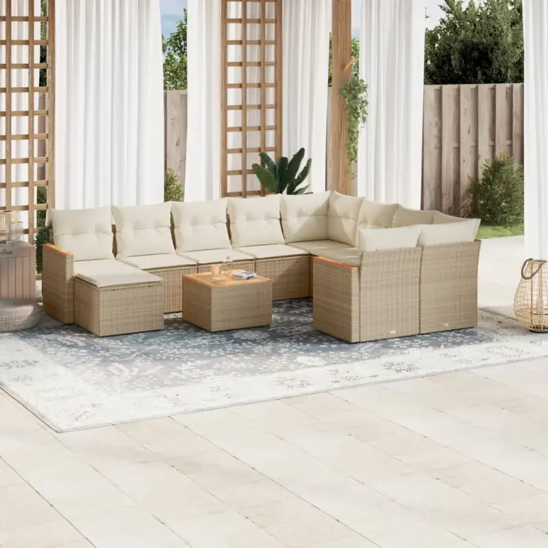 Beige materiaal loungeset met gepoedercoat staal en afmetingen voor tuin - beige en crèmekleurig - Tuinsets