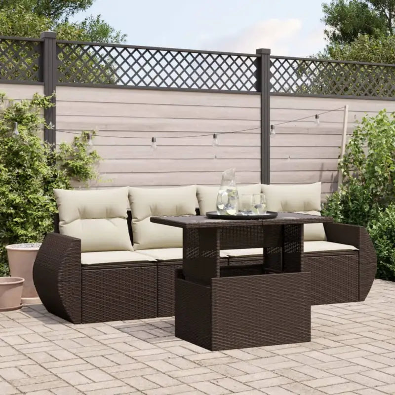 Beige materiaal loungeset met gepoedercoat staal en afmetingen voor tuin - Bruin en crème / zonder opbergruimte