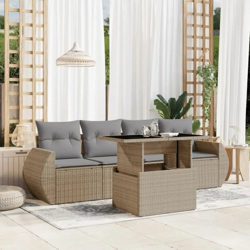Beige materiaal loungeset met gepoedercoat staal en afmetingen voor tuin - Beige en grijs / zonder opbergruimte