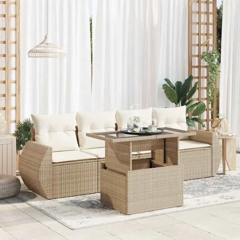 Beige materiaal loungeset met gepoedercoat staal en afmetingen voor tuin - beige en crèmekleurig / met opbergruimte