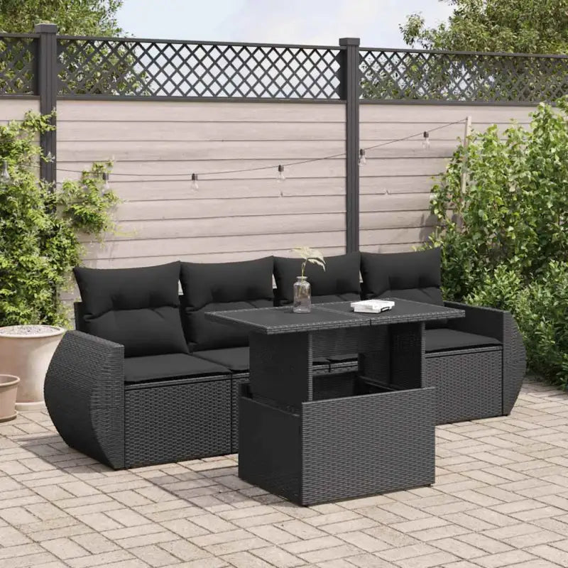 Beige materiaal loungeset met gepoedercoat staal en afmetingen voor tuin - Zwart / met opbergruimte - Tuinsets