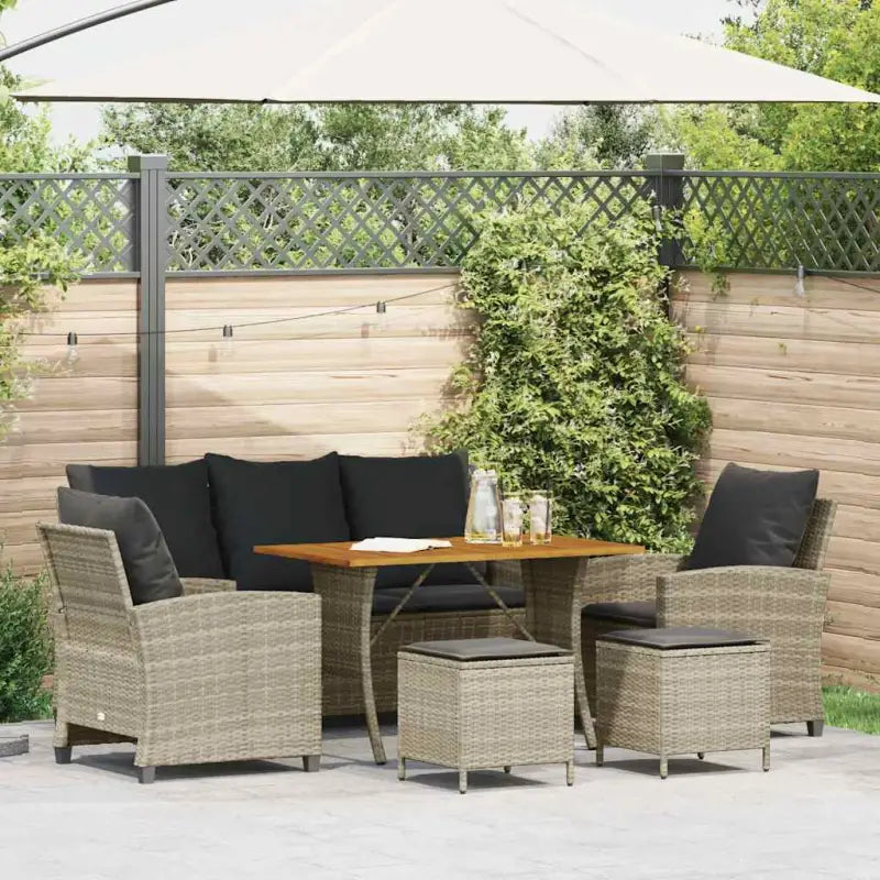 Beige materiaal loungeset met gepoedercoat staal en gehard glas - Lichtgrijs / Hout - Tuinsets