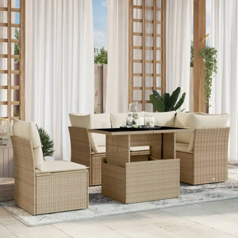 Beige materiaal loungeset met gepoedercoat staal voor jouw tuin of terras - beige en crèmekleurig / Met tafel - Tuinsets