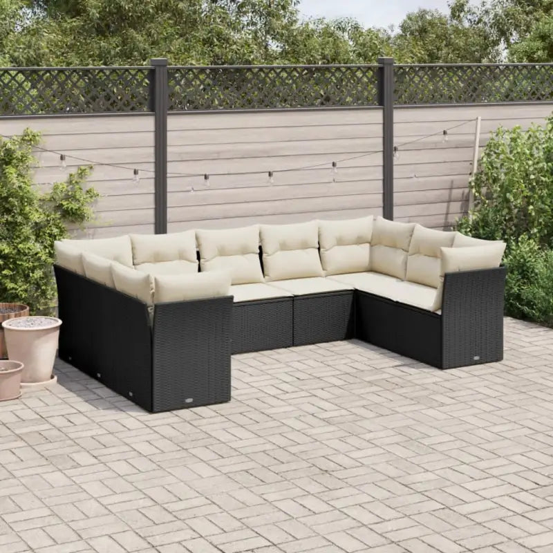 Beige materiaal loungeset met poly rattan en gepoedercoat staal afmetingen - Zwart en crème / Zonder tafel - Tuinsets