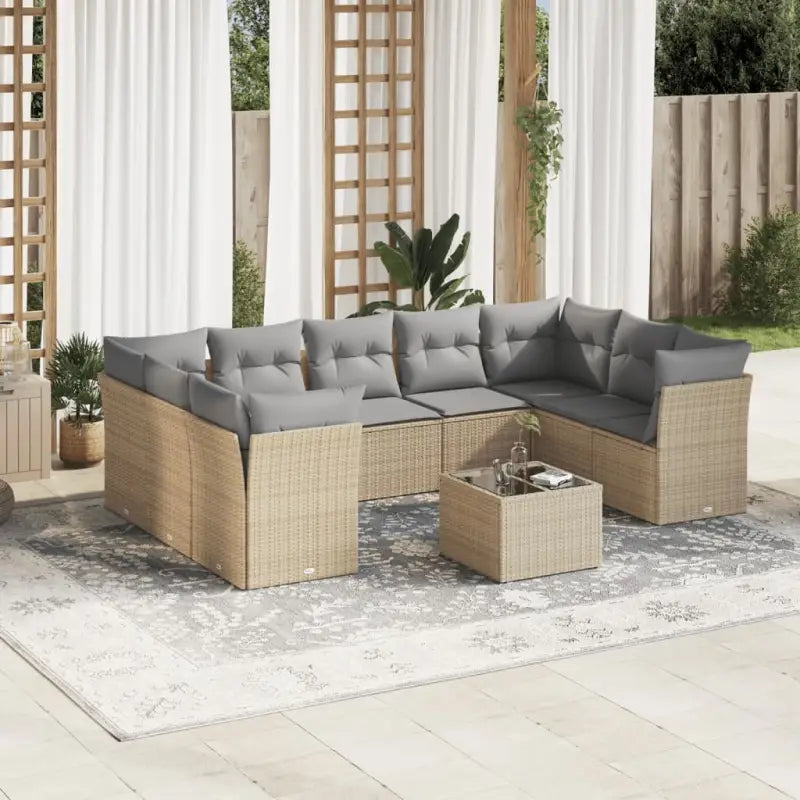 Beige materiaal loungeset met poly rattan en gepoedercoat staal afmetingen - Tuinsets