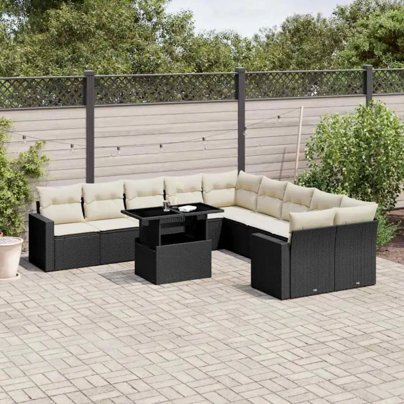 Beige materiaal loungeset van gepoedercoat staal met perfecte afmetingen - Zwart en crème / Met tafel - Tuinsets