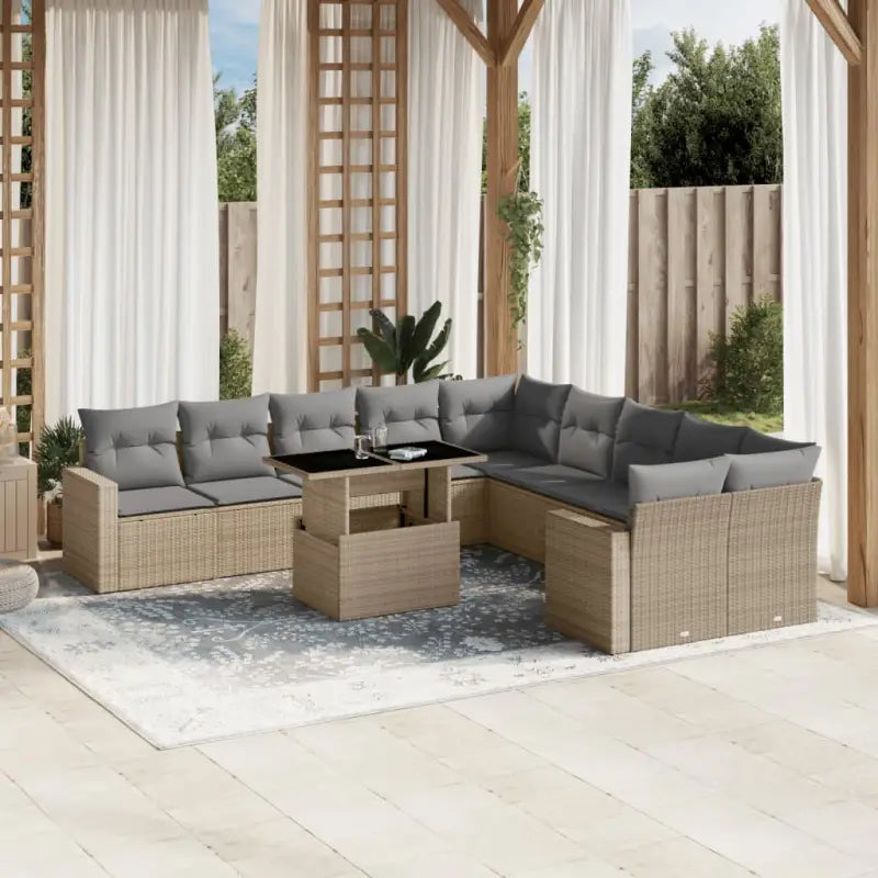 Beige materiaal loungeset van gepoedercoat staal met perfecte afmetingen - Beige en grijs / Met tafel - Tuinsets